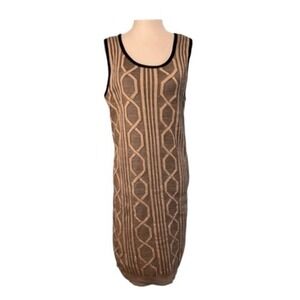 Say What? Sweater Dress Black Tan Knit Geometric Shape Print Sleeveless Lightwei